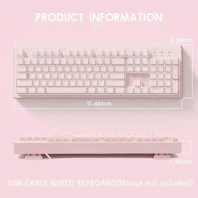 Alt view image 4 of 7 - Pink Wired Keyboard with Rainbow LED Backlit