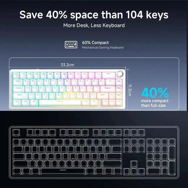 Alt view image 3 of 7 - Wired Gaming Mechanical Keyboard, RGB Backlit Hot-Swappable Gasket Mount, Creamy Keyboard with Pre-Lubed Blueberry Switch, White