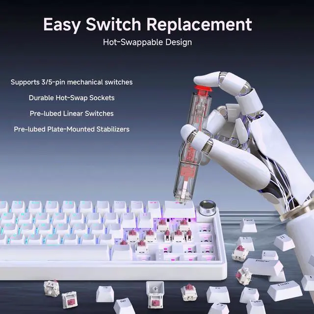 Alt view image 4 of 7 - Wired Gaming Mechanical Keyboard, RGB Backlit Hot-Swappable Gasket Mount, Creamy Keyboard with Pre-Lubed Blueberry Switch, White