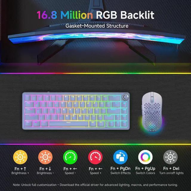 Alt view image 6 of 7 - Wired Gaming Mechanical Keyboard, RGB Backlit Hot-Swappable Gasket Mount, Creamy Keyboard with Pre-Lubed Blueberry Switch, White