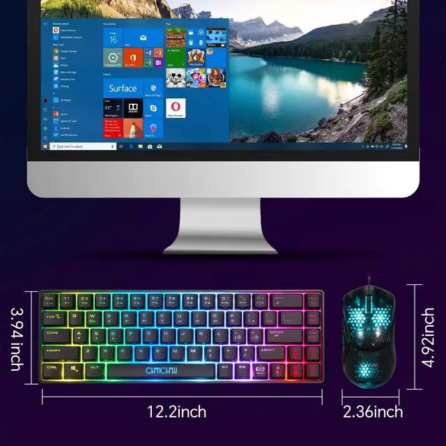 Alt view image 2 of 7 - Gaming Keyboard and Mouse Combo, 68 Keys Wired LED RGB Backlit Black Gaming Keyboard and RGB Backlit Mouse, Small Light up Keyboard for PC Xbox PS4 (Black)