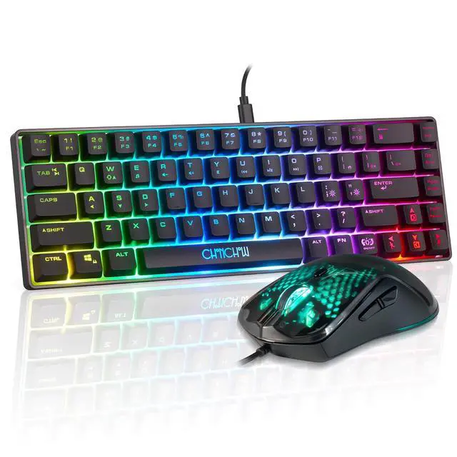 Main image of Gaming Keyboard and Mouse Combo, 68 Keys Wired LED RGB Backlit Black Gaming Keyboard and RGB Backlit Mouse, Small Light up Keyboard for PC Xbox PS4 (Black)