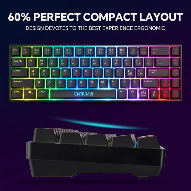 Alt view image 3 of 7 - Gaming Keyboard and Mouse Combo, 68 Keys Wired LED RGB Backlit Black Gaming Keyboard and RGB Backlit Mouse, Small Light up Keyboard for PC Xbox PS4 (Black)