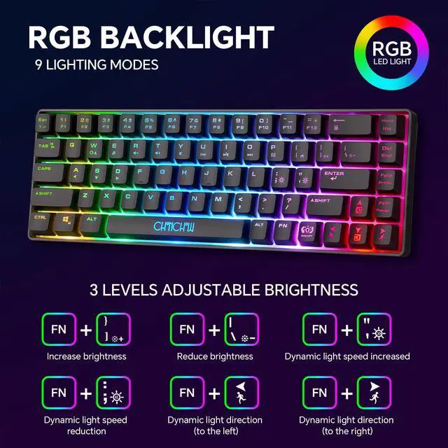 Alt view image 4 of 7 - Gaming Keyboard and Mouse Combo, 68 Keys Wired LED RGB Backlit Black Gaming Keyboard and RGB Backlit Mouse, Small Light up Keyboard for PC Xbox PS4 (Black)