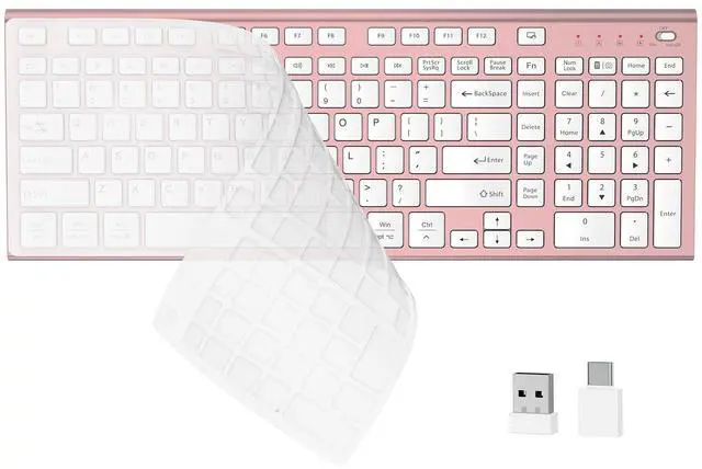 Main image of Wireless Silent Keyboard, Ultra Quiet USB C Low Profile Compact Full Size with Number Pad Flat Slim Thin Soft Touch for Mac Computer MacBook iMac PC Laptop Desktop Office (Pink Rose Gold)