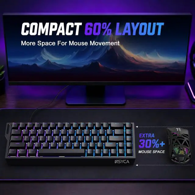 Alt view image 3 of 7 - HE Hall Effect Keyboard, Rapid Trigger Magnetic Gaming Keyboard, 8000Hz Polling Rate, DKS & SOCD, 0.01mm Adjustable Actuation, RGB PBT Keycaps, 60% Wired Keyboard for FPS Gaming PC & Mac