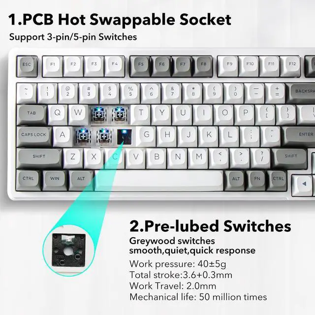 Alt view image 3 of 7 - Wired Mechanical Keyboard, Creamy Sound, Hot Swappable Pre-lubed Linear Switches, Gasket Structure with Sound Dampening Foam, RGB Backlit, 99 Keys Custom Gaming Keyboard for PC/Mac,Gray