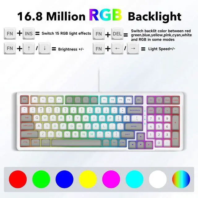 Alt view image 5 of 7 - Wired Mechanical Keyboard, Creamy Sound, Hot Swappable Pre-lubed Linear Switches, Gasket Structure with Sound Dampening Foam, RGB Backlit, 99 Keys Custom Gaming Keyboard for PC/Mac,Gray
