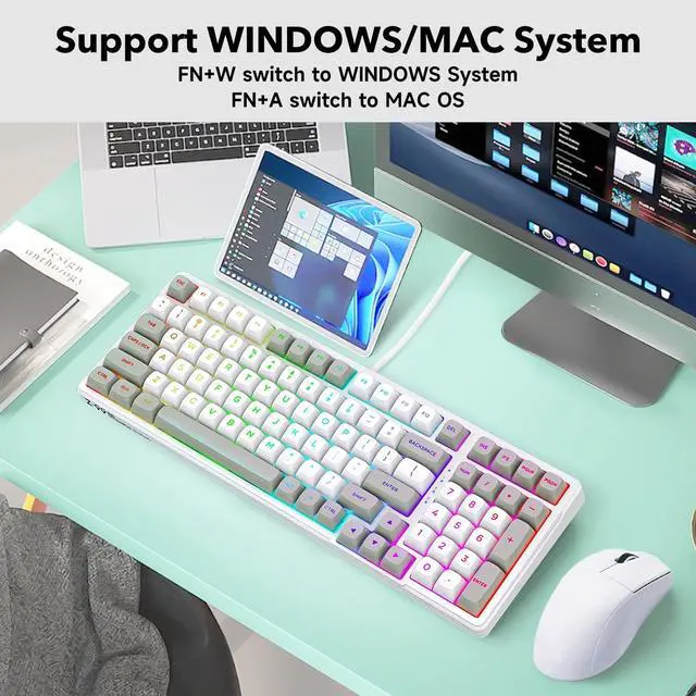 Alt view image 6 of 7 - Wired Mechanical Keyboard, Creamy Sound, Hot Swappable Pre-lubed Linear Switches, Gasket Structure with Sound Dampening Foam, RGB Backlit, 99 Keys Custom Gaming Keyboard for PC/Mac,Gray