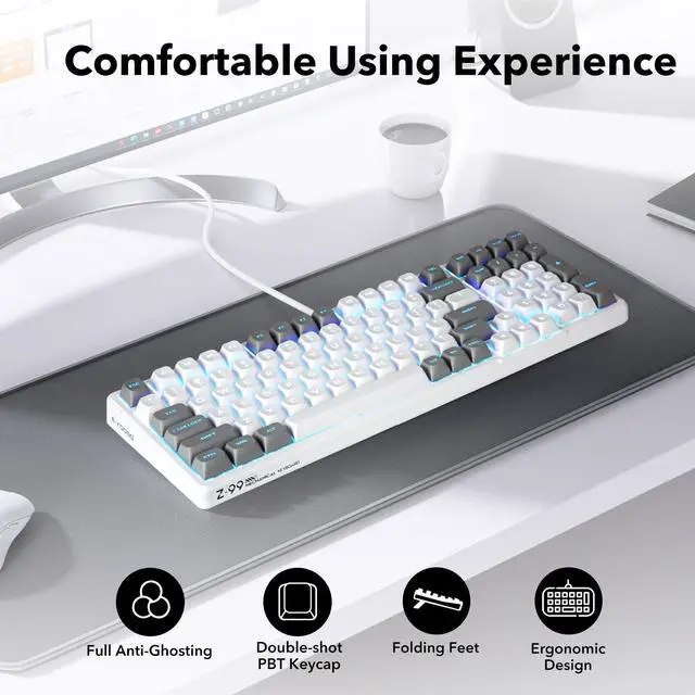 Alt view image 7 of 7 - Wired Mechanical Keyboard, Creamy Sound, Hot Swappable Pre-lubed Linear Switches, Gasket Structure with Sound Dampening Foam, RGB Backlit, 99 Keys Custom Gaming Keyboard for PC/Mac,Gray