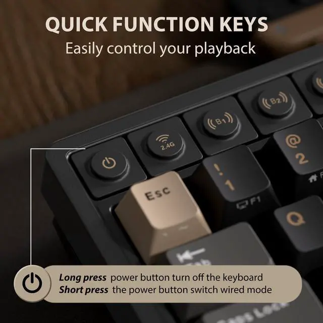 Alt view image 4 of 7 - Wireless Gaming Keyboard with Volume Knob, 60% Hot Swappable Mechanical Keyboard 2.4G/BT/USB-C, Gasket Mount, Battery Display, PBT Keycaps, Hot-Swappable Cream Switch, Black