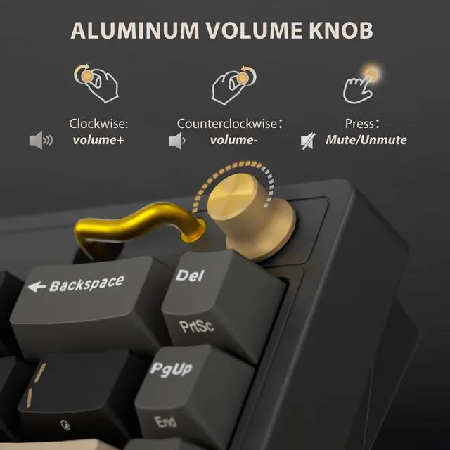 Alt view image 7 of 7 - Wireless Gaming Keyboard with Volume Knob, 60% Hot Swappable Mechanical Keyboard 2.4G/BT/USB-C, Gasket Mount, Battery Display, PBT Keycaps, Hot-Swappable Cream Switch, Black