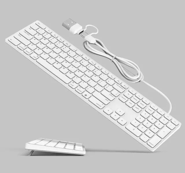 Main image of Wired macOS Keyboard with USB-A/USB-C 2-in-1 Cable, Full-Size Apple-Style Layout with Numeric Keypad, Foldable Kickstand, Plug-and-Play, Compatible with Apple iMac, Mac mini, and MacBook Pro/Air