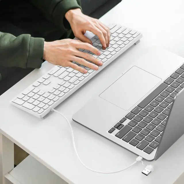 Alt view image 2 of 7 - Wired macOS Keyboard with USB-A/USB-C 2-in-1 Cable, Full-Size Apple-Style Layout with Numeric Keypad, Foldable Kickstand, Plug-and-Play, Compatible with Apple iMac, Mac mini, and MacBook Pro/Air