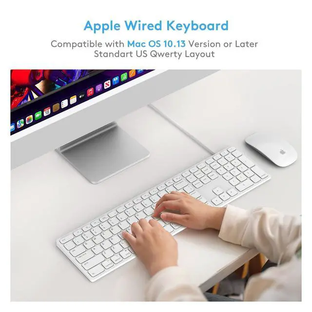 Alt view image 3 of 7 - Wired macOS Keyboard with USB-A/USB-C 2-in-1 Cable, Full-Size Apple-Style Layout with Numeric Keypad, Foldable Kickstand, Plug-and-Play, Compatible with Apple iMac, Mac mini, and MacBook Pro/Air