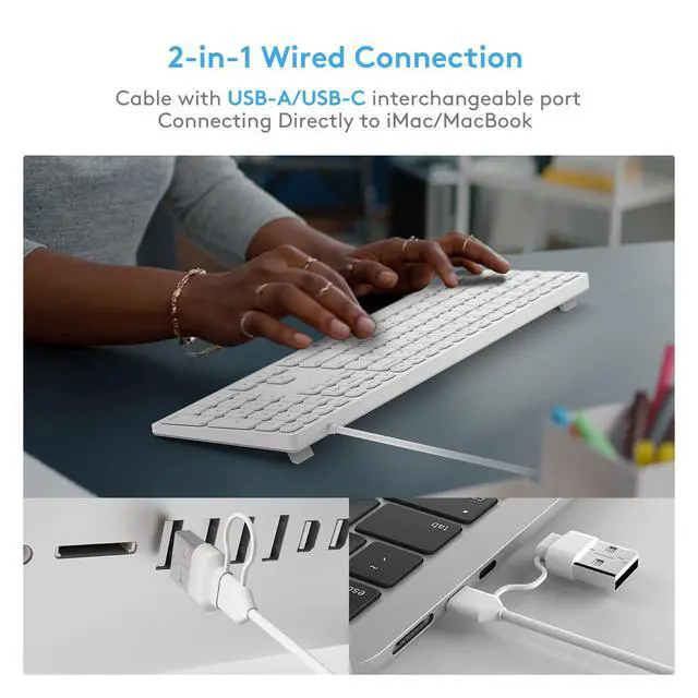 Alt view image 6 of 7 - Wired macOS Keyboard with USB-A/USB-C 2-in-1 Cable, Full-Size Apple-Style Layout with Numeric Keypad, Foldable Kickstand, Plug-and-Play, Compatible with Apple iMac, Mac mini, and MacBook Pro/Air
