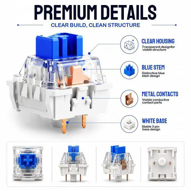 Alt view image 2 of 7 - Blue Mechanical Keyboard Switches - Clickers for 3D Prints