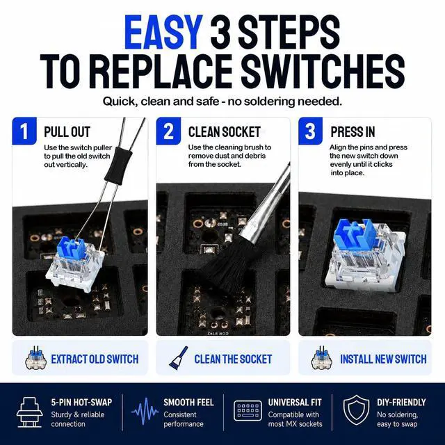 Alt view image 5 of 7 - Blue Mechanical Keyboard Switches - Clickers for 3D Prints