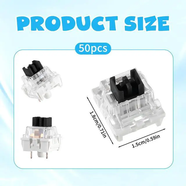 Alt view image 2 of 7 - Keyboard Switches, 50 Pcs 3 PIN Black Keyboard Clicker Replacement Dustproof Keyboards Switch for Most Gaming Keyboards