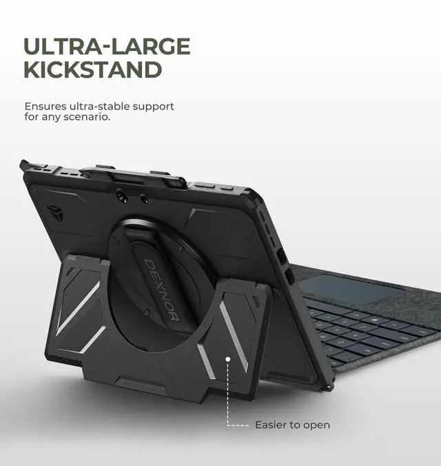 Alt view image 3 of 7 - for Microsoft Surface Pro 12th Edition/11/10/9 Case 13 inch 2026/2024/2022, Rugged Protective Case with 360° Rotating Hand Strap & Large Stand & Pen Holder Shockproof Cover, Black