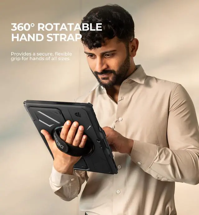 Alt view image 4 of 7 - for Microsoft Surface Pro 12th Edition/11/10/9 Case 13 inch 2026/2024/2022, Rugged Protective Case with 360° Rotating Hand Strap & Large Stand & Pen Holder Shockproof Cover, Black
