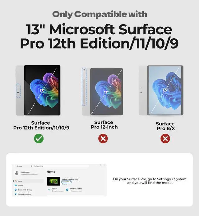 Alt view image 2 of 7 - for Microsoft Surface Pro 12th Edition/11/10/9 Case 13 inch 2026/2024/2022, Rugged Protective Case with 360° Rotating Hand Strap & Large Stand & Pen Holder Shockproof Cover, Black