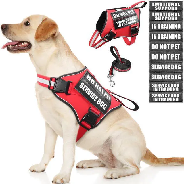 Main image of Service Dog Vest Harness and Leash Set+10 Patches,Easy On Off Red L