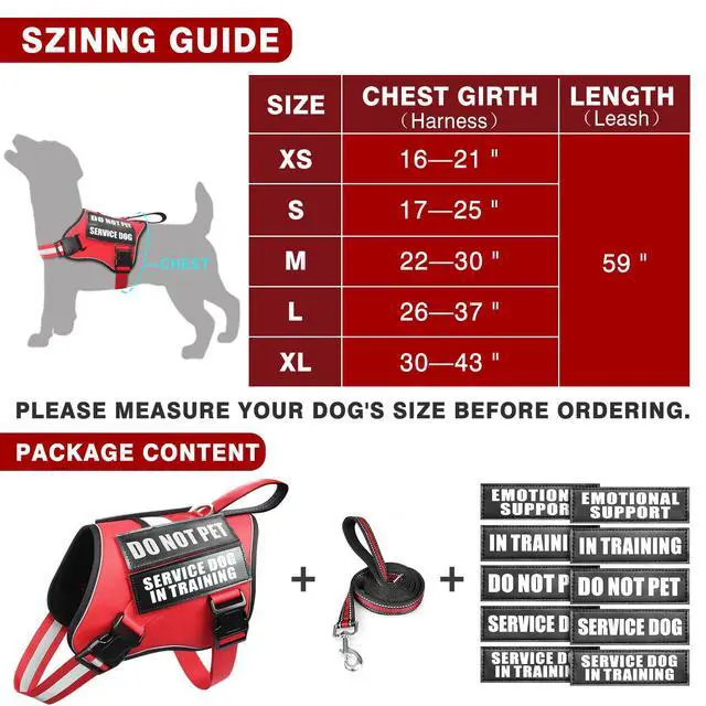 Alt view image 2 of 7 - Service Dog Vest Harness and Leash Set+10 Patches,Easy On Off Red L
