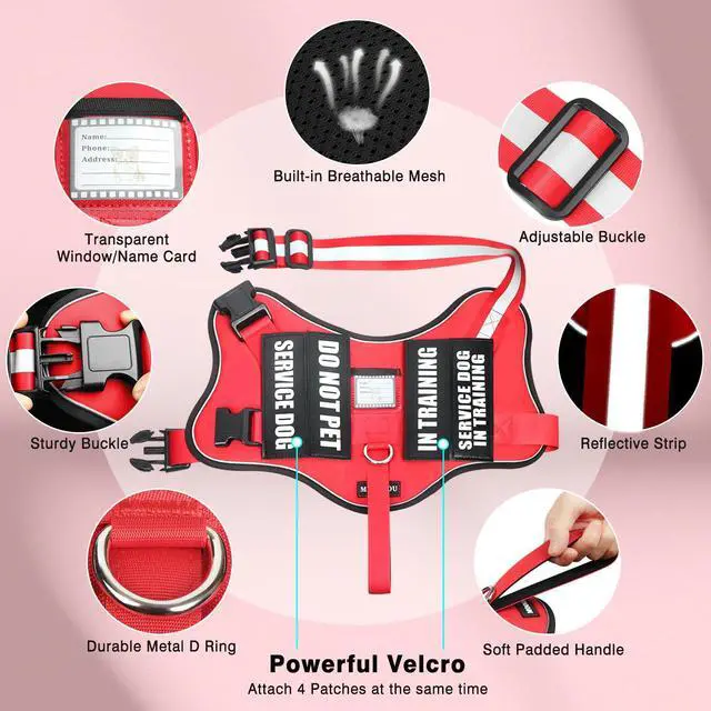 Alt view image 5 of 7 - Service Dog Vest Harness and Leash Set+10 Patches,Easy On Off Red L