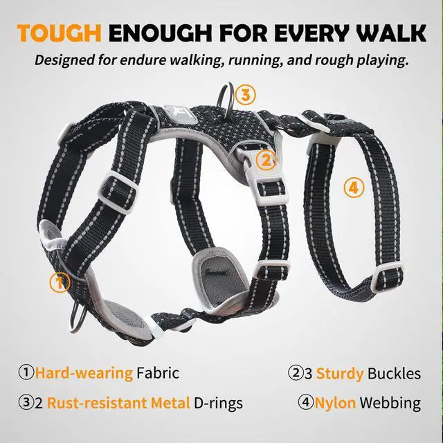 Alt view image 4 of 7 - Escape Proof Dog Harness No Pull, No Slip, Fully Reflective, Adjustable 7-Point Design for Small, Medium, and Large Dogs Lightweight for Outdoor Training & Hiking (Black, L)