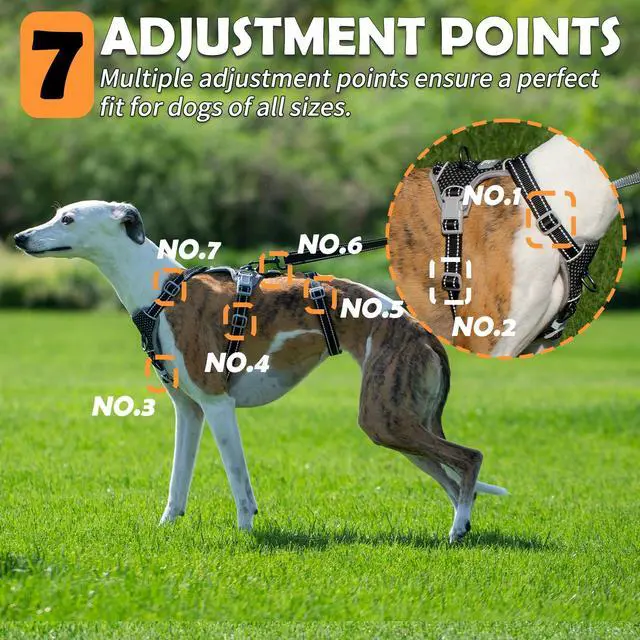 Alt view image 6 of 7 - Escape Proof Dog Harness No Pull, No Slip, Fully Reflective, Adjustable 7-Point Design for Small, Medium, and Large Dogs Lightweight for Outdoor Training & Hiking (Black, L)