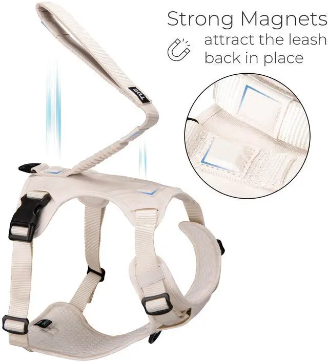 Alt view image 2 of 7 - Grab Dog Harness with Built-in Magnetic Traffic Leash (Large/Cream)
