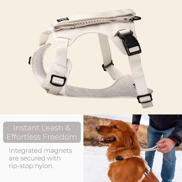Alt view image 3 of 7 - Grab Dog Harness with Built-in Magnetic Traffic Leash (Large/Cream)