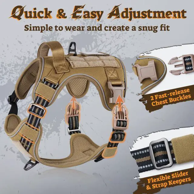 Alt view image 2 of 7 - Tactical Dog Harness for Large Dogs, No Pull Service Pet Vest