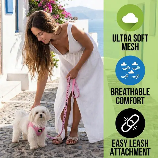 Alt view image 2 of 7 - Small Dog Harness, Luxury Soft Step in Mesh Vest, Sm, Baby Pink