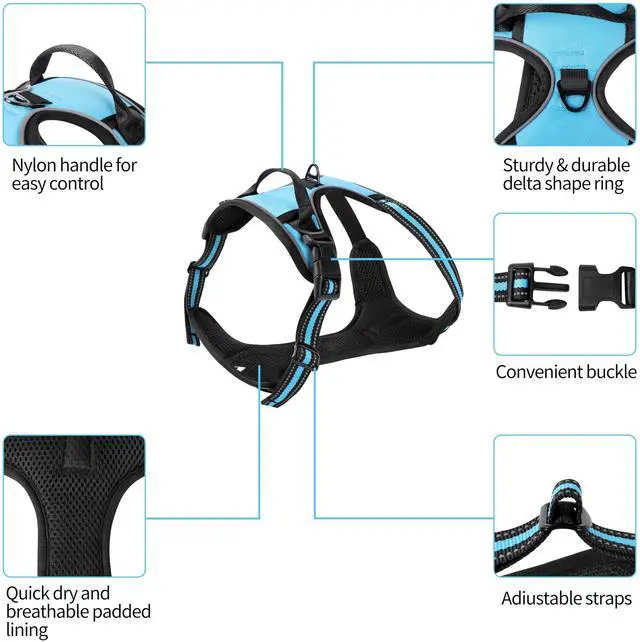 Alt view image 3 of 5 - Blue No-Pull Dog Harness with 2 Leash ClipsSoft Padded Vest for Large Dog, Adjustable Reflective Dog Vest Easy to Put on and Take Off, (Neck: 17"~24", Chest: 24"~32",Blue L)
