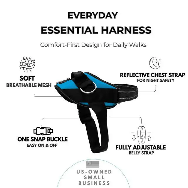 Alt view image 2 of 7 - Essential Dog Harness, No-Pull Pet Vest with 3 Leash Clips, No Choke, Reflective, Adjustable and Padded, for Easy Walking and Training for Small, Medium and Large Dogs (Oceanic Blue, S)