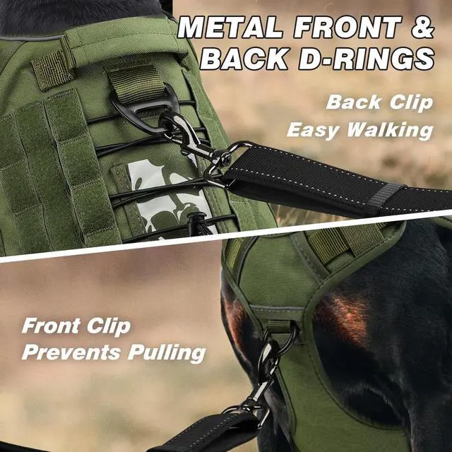 Alt view image 2 of 5 - Tactical Dog Harness for Large Dogs, Heavy Duty No Pull Dog Harness with Handle, Adjustable Reflective Military K9 German Shepherd Big Size Dog Vest for Walking, Training, Hunting, Green (L)
