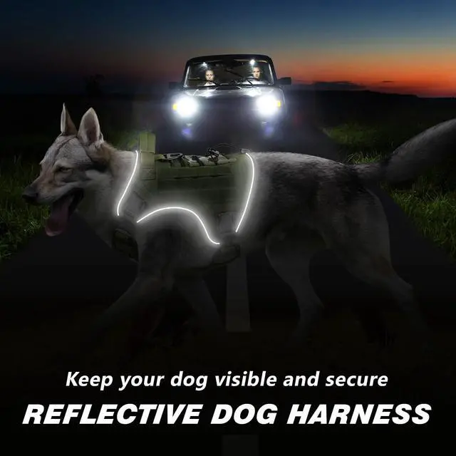 Alt view image 4 of 5 - Tactical Dog Harness for Large Dogs, Heavy Duty No Pull Dog Harness with Handle, Adjustable Reflective Military K9 German Shepherd Big Size Dog Vest for Walking, Training, Hunting, Green (L)