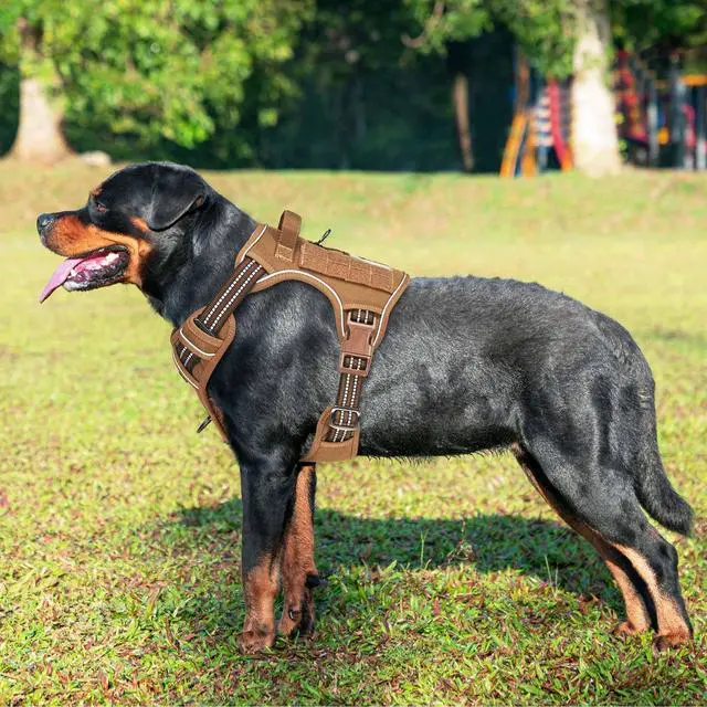 Alt view image 2 of 5 - Heavy Duty Tactical Dog Harness for Small Dogs, No Pull Adjustable Pet Harness Reflective Service Training Easy Control Pet Vest Military K9 Working Dog Harnesses- Large, Brown