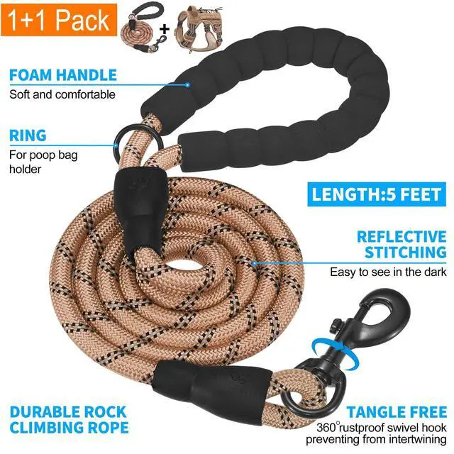 Alt view image 5 of 5 - Heavy Duty Tactical Dog Harness for Small Dogs, No Pull Adjustable Pet Harness Reflective Service Training Easy Control Pet Vest Military K9 Working Dog Harnesses- Large, Brown