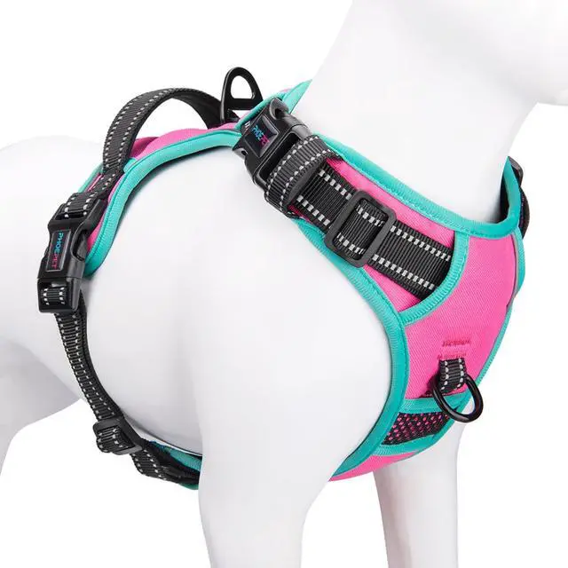 Main image of Upgraded No Pull Dog Harness, Reflective Adjustable Vest, with a Training Handle + 2 Metal Leash Hooks+ 3 Snap Buckles +4 Slide Buckles(L, Pink)