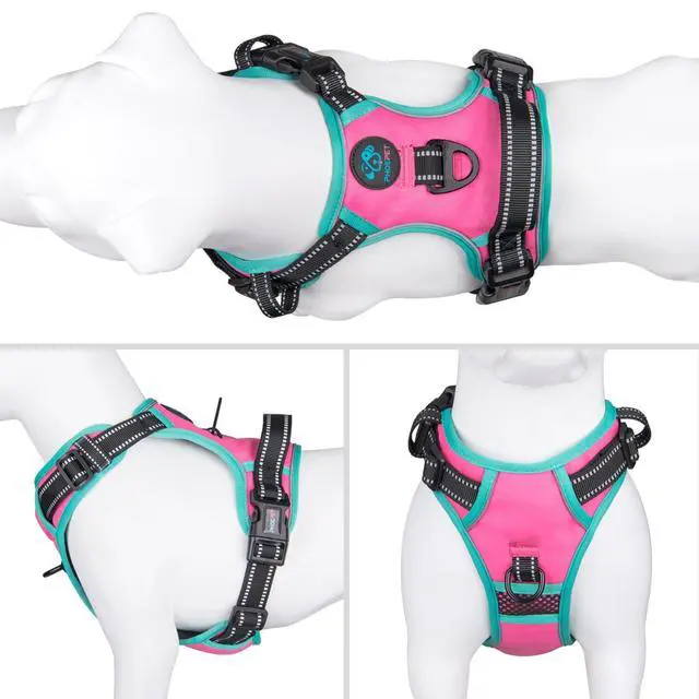 Alt view image 2 of 6 - Upgraded No Pull Dog Harness, Reflective Adjustable Vest, with a Training Handle + 2 Metal Leash Hooks+ 3 Snap Buckles +4 Slide Buckles(L, Pink)