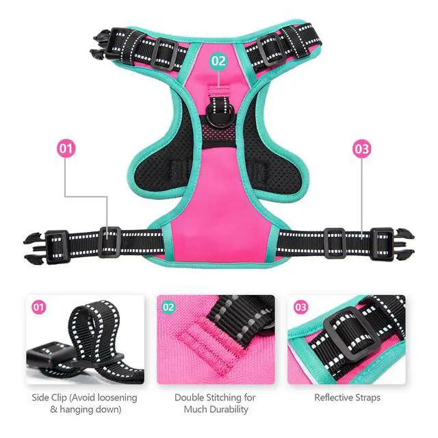 Alt view image 4 of 6 - Upgraded No Pull Dog Harness, Reflective Adjustable Vest, with a Training Handle + 2 Metal Leash Hooks+ 3 Snap Buckles +4 Slide Buckles(L, Pink)