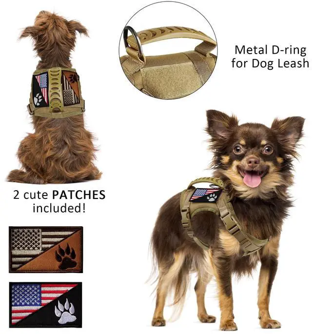 Alt view image 2 of 7 - Tactical Dog Harness Tactical with Rubber Handle K9 Military Adjustable Puppy Pet Vest Harness for Outdoor Training XS (Brown Harness)