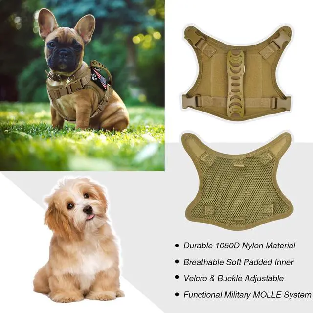 Alt view image 3 of 7 - Tactical Dog Harness Tactical with Rubber Handle K9 Military Adjustable Puppy Pet Vest Harness for Outdoor Training XS (Brown Harness)