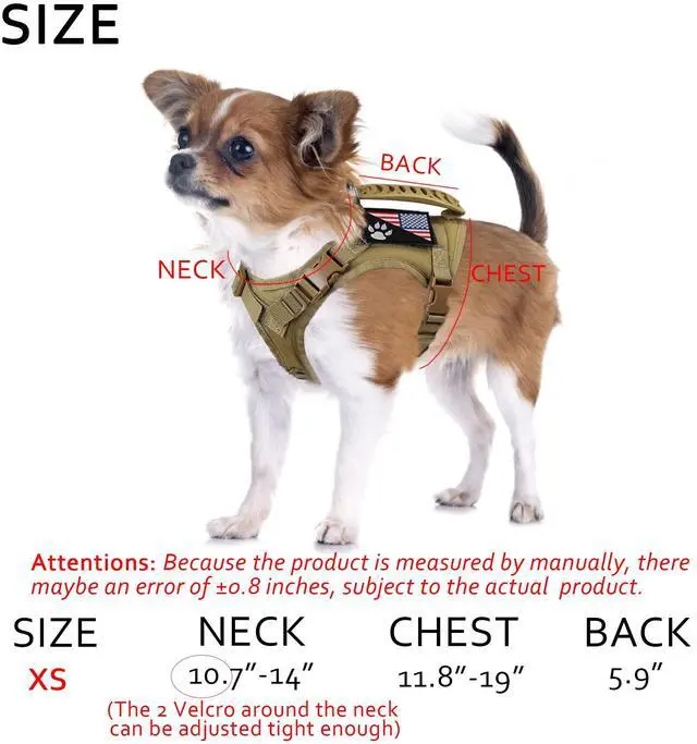 Alt view image 7 of 7 - Tactical Dog Harness Tactical with Rubber Handle K9 Military Adjustable Puppy Pet Vest Harness for Outdoor Training XS (Brown Harness)