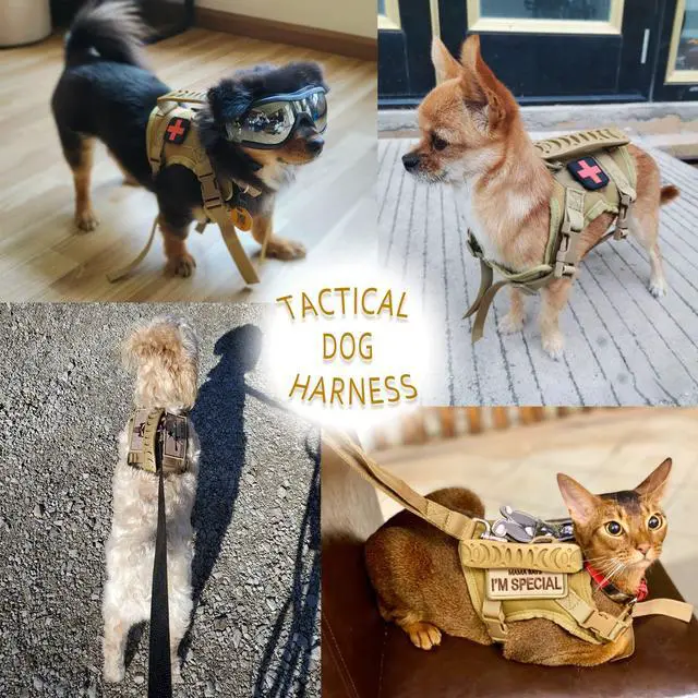 Alt view image 4 of 7 - Tactical Dog Harness Tactical with Rubber Handle K9 Military Adjustable Puppy Pet Vest Harness for Outdoor Training XS (Brown Harness)