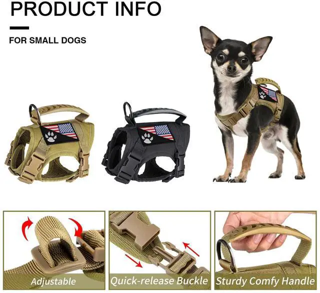 Alt view image 6 of 7 - Tactical Dog Harness Tactical with Rubber Handle K9 Military Adjustable Puppy Pet Vest Harness for Outdoor Training XS (Brown Harness)