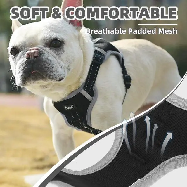 Alt view image 6 of 7 - Dog Harness Small Sized Dog, Step in Adjustable Reflective Dog Vest Harness Escape Proof, No Pull Soft Padded Harness Easy Control, Black, S